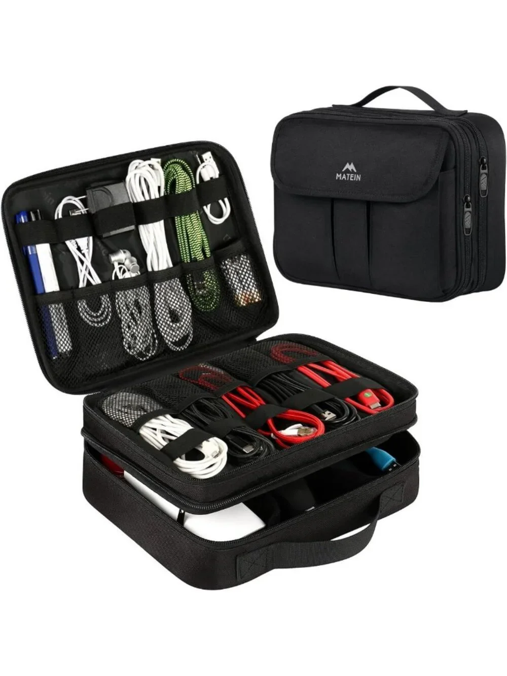 Waterproof Travel Electronics Organizer Case | Double Layer Cable Storage Bag